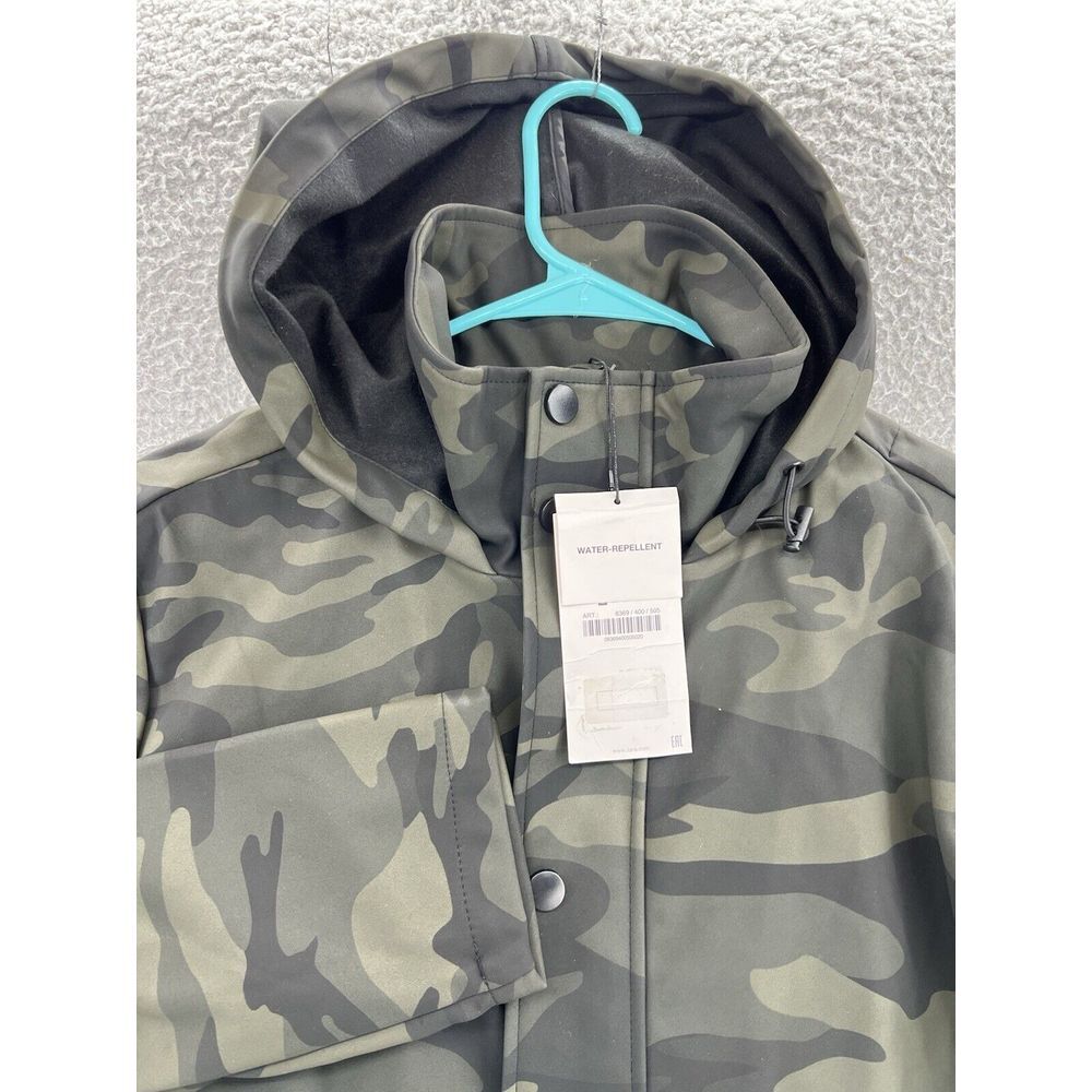 ZARA Womens Camouflage Print Cargo Rain Full Zip Button Jacket Green Small